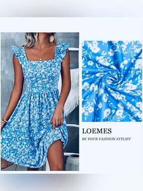 Loemes Dress, Summer Cute Floral Flowy Knee Length Sundressses Beach Size S